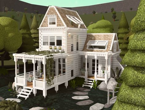 Outside Of Bloxburg House Ideas, Bloxburg Summer Color Schemes, Bloxburg Floral House, Build Inspo Bloxburg, Cozy Bloxburg House Layout, Cute Houses Bloxburg, Bloxburg House 30k, Bloxburg House Ideas Exterior Small, Bloxburg House Summer