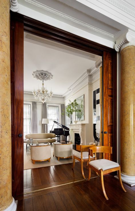 SheltonMindel Greenwich Village Revival by SheltonMindel | 1stDibs Dentil Crown Molding, Kitchen Sitting Areas, Federal Architecture, Historic Windows, Parlor Floor, Living Room Classic, Custom Millwork, Marble Columns, Classic Interior Design