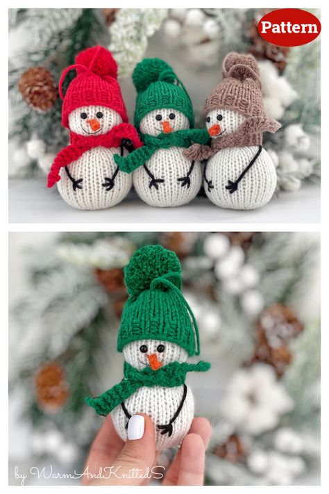 Snowman Christmas Ornament Knitting Pattern Knitted Christmas Ornaments, Knit Ornament Pattern, Christmas Knitting Projects, Diy Fall Ideas, Knit Christmas Ornaments, Knitted Christmas Decorations, Christmas Knitting Patterns Free, Christmas Amigurumi, Crochet Cowl Free Pattern