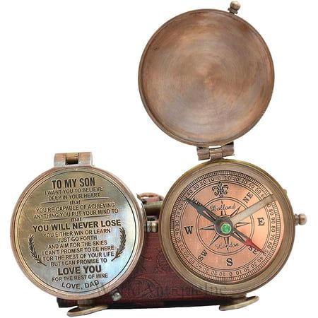 This solid brass Medium-Sized Pocket Compass is standard pocket compass size but still fits easily in your pocket. It has a small lever on the side of the compass that operates a needle lift mechanism to protect the compass bearing. The compass is the diameter of a standard pocket compass, Size-Compass: 50mmX18mm, Leather Case:2.5x2.5x1inches.. This compass is beautifully crafted from solid brass. Color: Brown.