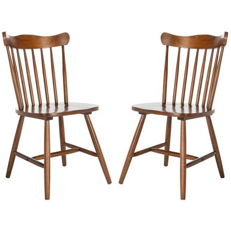 For those who desire a touch of tradition, this Reeves Dining Chair is the perfect fit. Reeves flaunts its timeless charm in a rich walnut finish that beautifully highlights the familiar spindle back and fan silhouette, making Reeves ideal for classic-contemporary décor. Sold in sets of two. Care Instructions: Spot or Wipe Clean Vintage Table And Chairs, Mismatched Dining Chairs, Traditional Dining Chairs, Rattan Dining, Traditional Dining, Elegant Chair, Wooden Dining Chairs, Classic Aesthetic, Vintage Dining Chairs