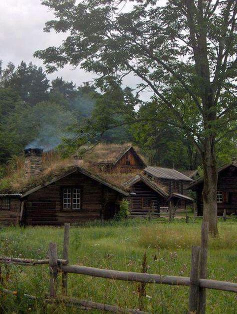 Norwegian House, Grass Roof, Cottage Cabin, Cabin Living, Log Cabin Homes, Cabin In The Woods, Cabins And Cottages, Cabin Life, Rustic Cabin