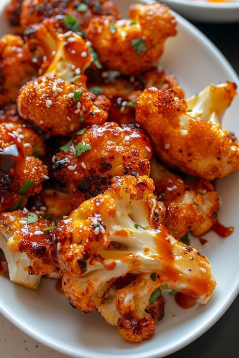 This Maple Sriracha Roasted Cauliflower is the perfect balance of sweet and spicy, roasted to crispy perfection in just 35 minutes! With only a handful of ingredients, this easy recipe will make your cauliflower the star of the meal. Serve it as a side dish or a main and watch it disappear! Save this recipe and try it today! #CauliflowerRecipe #RoastedCauliflower #VeganRecipes #SweetandSpicy Maple Sriracha Cauliflower Bliss, Sweet And Spicy Roasted Cauliflower, Maple Sriracha Roasted Cauliflower, Asian Recipes Sides, Maple Sriracha Cauliflower, Balsamic Cauliflower Roasted, Curry Cauliflower Roasted, Cauliflower Rice Recipes Dinner, Asian Cauliflower Recipes