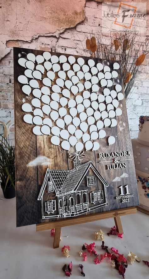 Up house disney movie inspired guest book wood textures guest | Etsy Creative Guest Book, Guest Book Wood, Laser Cut Wood Crafts, Unique Guest Book, Wood Guest Book, Wedding Guest Books, Future Wedding Plans, Up House, Outdoor Wedding Decorations