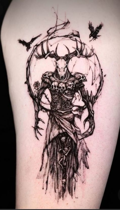 Blades Of Chaos Tattoo Ideas, Wendigo Tattoo Ideas, Abb Tattoos Men, Leshen Witcher Art, Dark Astethic Tattoos, Demonic Tattoo Ideas, 2 Hour Tattoo Ideas, Diablo 3 Tattoo, Wendigo Tattoo Design