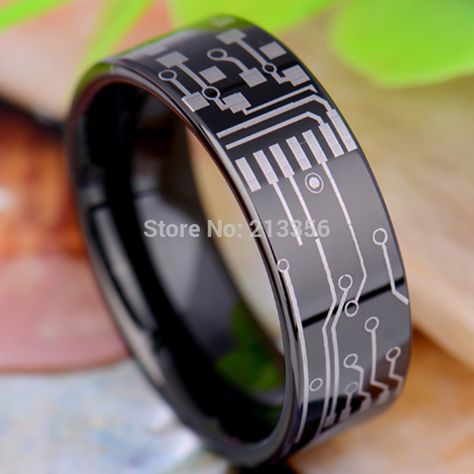 Black Wedding Bands, Mens Wedding Rings Tungsten, Futuristic Shoes, Wood Jewelery, Tech Jewelry, Resin Bangles, Tungsten Wedding Rings, Black Pipe, Titanfall