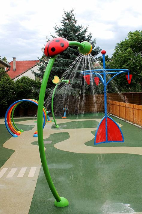 Water Park Ideas, Daycare Playground, Backyard Splash Pad, Backyard Water Parks, Spray Park, Daycare Design, Water Playground, Splash Park, Children Park