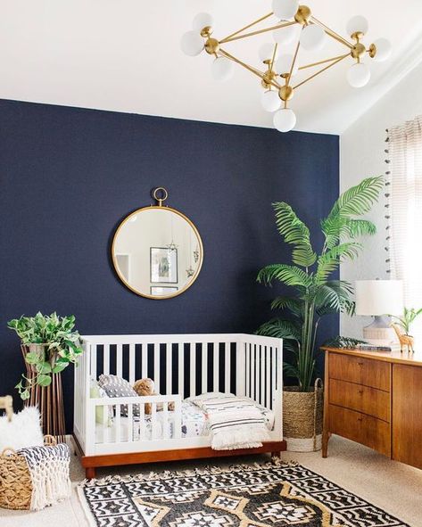 Nursery Jewel Tones, Colored Ceiling Nursery, Navy Blue And White Nursery, Babies Rooms, Navy Walls, Toddler Crib, Estilo Tropical, Baby Rooms, Nursery Colors