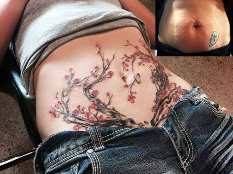 Full Body Tree Tattoo, Full Belly Tattoo, Scar Cover Up Tattoo, Stretch Mark Tattoo, Waist Tattoo, Tatuaje Cover Up, Lower Stomach Tattoos, Tummy Tattoo, Tattoos Photo