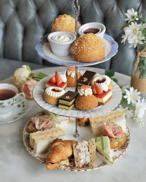 How to Plan a High Tea at Home Food Ideas Decor and More High Tea Tier Stand, Afternoon Tea Party Food, Creamy Shrimp Salad, High Tea At Home, High Tea Menu, High Tea Wedding, Bridgerton Party, High Tea Food, Tea Etiquette