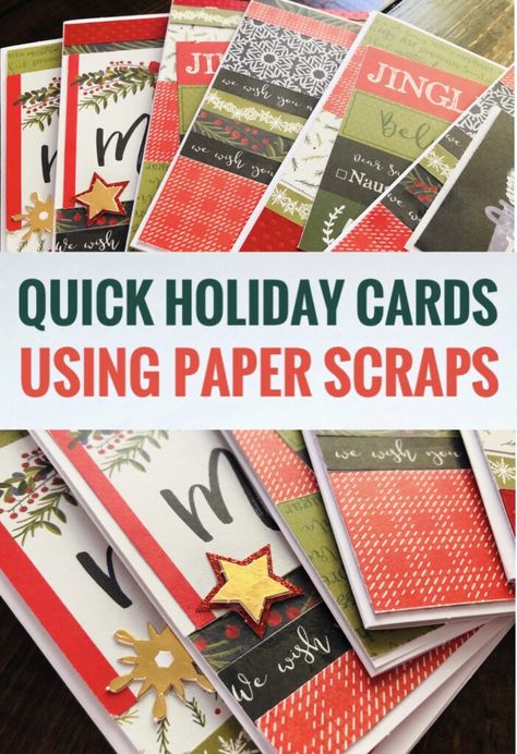 Quick Holiday Cards Using Paper Scraps - Glitter On A Dime Scrappy Christmas Cards, Christmas Cards Using Scraps, Scrap Paper Christmas Cards, Scrap Christmas Cards, Handmade Christmas Cards Ideas Creative, Cards Using Scraps Of Paper, Using Paper Scraps, Card Making Stencils, Simple Christmas Cards