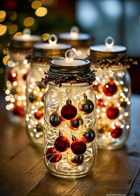 55+ Easy DIY Christmas Mason Jar Lights to Elevate Your Festive Decor 77 Christmas Decor Jar Ideas, Mason Jar Christmas Crafts With Lights, Ball Jar Christmas Crafts, Canning Jar Christmas Crafts, Mason Jars Christmas Ideas, Christmas Luminaries Diy, Fairy Light Crafts, Mason Jar Crafts Diy Christmas, Mason Jars Lights