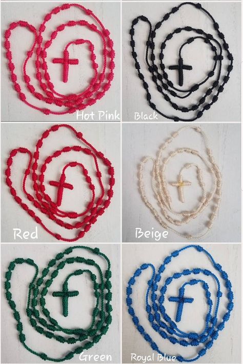 Nylon Crafts, Knotted Rosary, Cross Necklaces, Rosary Prayer, Metal Charm, Handmade Jewellery, Color Names, Rosary, Small Bags