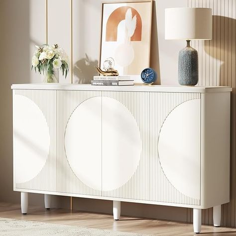 Amazon.com - Tribesigns Buffet Cabinet Sideboard with Storage, 59.4-Inch White Storage Cabinet Modern Sideboard Buffet Table with Doors for Living Room Kitchen Dining Room - Buffets & Sideboards White Buffet Cabinet, Credenza Storage, White Storage Cabinet, White Sideboard Buffet, Sideboard Cabinet Modern, White Credenza, Modern Sideboard Buffet, White Storage Cabinets, White Buffet