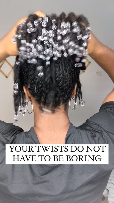 Mini Twists Beads, Natural Twist With Beads, Styles For Mini Twists, Mini Twists With Extensions Hairstyles, Mini Twist With Beads, How To Style Mini Twists, Mini Twists Natural Hair With Extensions, Mini Twists With Beads, Mini Twist With Extensions