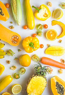 Yellow Fruits And Vegetables On Dark Blue | Stocksy United Yellow Food, Vegetables Photography, Yellow Fruit, Yellow Foods, Fruit Photography, Food Backgrounds, Eat The Rainbow, Food Photography Styling, Fruit And Veg