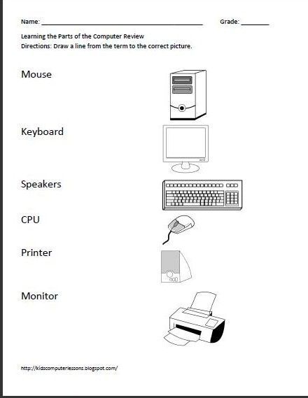 Kids Computer Lessons  First Grade Computer Worksheet, School Computer Lab, Elementary Computer Lab, Computer Lab Lessons, Worksheets For Class 1, Teaching Computers, Computer Teacher, Computer Lessons, Worksheets For Grade 3