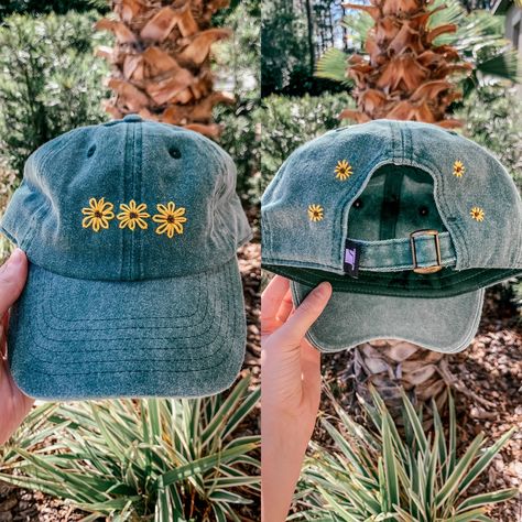 Hat With Embroidery, Mens Embroidered Hat, Simple Hat Embroidery Ideas, Embroidery Hat Designs, Baseball Hat Embroidery Diy, Diy Hat Embroidery, Hand Embroidery On Hats, Ball Cap Embroidery Ideas, Embroidery Baseball Caps