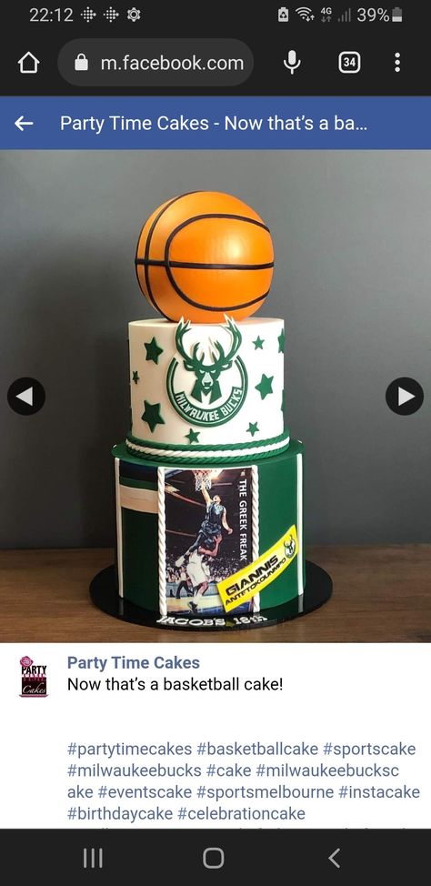 Milwaukee Bucks Birthday Cake, Milwaukee Bucks Birthday Party, Basketball Deserts, Milwaukee Bucks Cake, Sweet 16 For Boys, Basketball Birthday Cake, Basketball Cake, 2 Tier Cake, 16 Cake