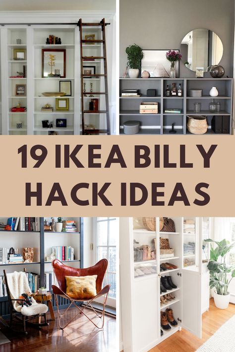 The Ikea Billy bookcase is really easy to hack. Here we showcase some of the best Ikea Billy hacks available to inspire you. Hopefully you can use some of these great Ikea Billy hack ideas for your own project. #ikeabillyhack #ikeahacks Ikea Bookcase Hack Office, Ikea Billy Drawers, Ikea Billy Hack Bookshelves, Ikea Billy Tv Wall, Ikea Transformation Ideas, Libreria Billy Ikea Ideas, Ikea Bookcase Ideas, Billy Ikea Ideas, Ikea Billy Hack Ideas