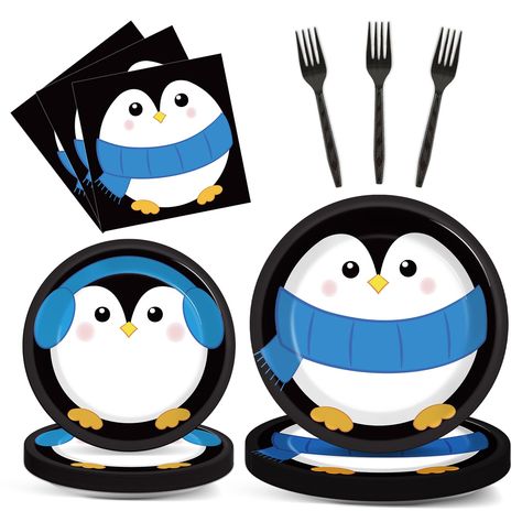 PRICES MAY VARY. 【Package Includes】You will receive 24 pieces winter penguin party paper dinner plates of 9’’, 24 pieces dessert plates of 7’’, 24 pieces penguin party napkins of 6.5’’ and 24 plastic forks for each set that can serve 24 guests. 【Premium Material】All of our penguin birthday party plates and napkins are made of quality paper, non-toxic, no smell, heat-resistant and durable. The pattern and color are well-printed and fade-resistant to provide you with a party that full of penguin a Penguin Party Theme, Birthday Penguin, Penguin Birthday Party, Birthday Party Plates, Winter Penguin, Penguin Birthday, Penguin Party, 32 Birthday, 50th Birthday Decorations