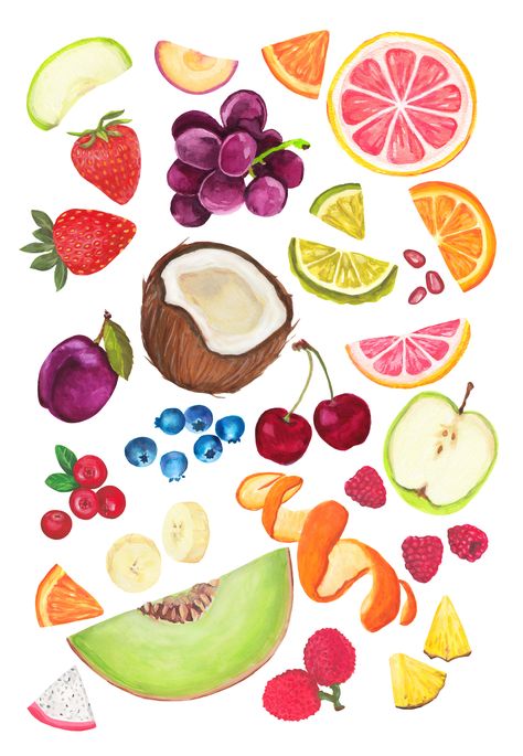 Crazy Rumors Watercolor Illustrations on Behance Georgia Art, Fruit Sketch, Fruit Art Drawings, Fruit Watercolor, Summer Drawings, Fruits Drawing, Posca Art, Fruit Wallpaper, Watercolor Fruit