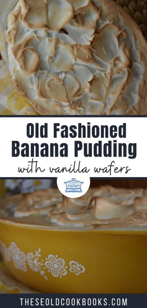 Old Fashioned Banana Pudding is a from scratch vanilla pudding layered with vanilla wafers and bananas and topped with a beautiful meringue. For a shortcut version of this recipe, make the Baked Banana Pudding with Meringue with instant pudding. Banana Pudding With Meringue, Baked Banana Pudding, Vanilla Wafer Banana Pudding, Nilla Wafer Banana Pudding, Pudding Recipes Homemade, Banana Pudding From Scratch, Homemade Banana Pudding Recipe, Old Fashioned Banana Pudding, Banana Pudding Desserts