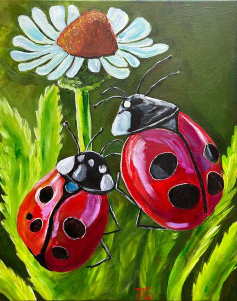 Red Ladybugs on green leaves Ladybug Wall Art, Mailbox Ideas, Girls Bedroom Art, Whimsical Art Paintings, Nursery Art Set, Ladybug Art, Nostalgic Art, Contemporary Art Prints, Red Wall Art