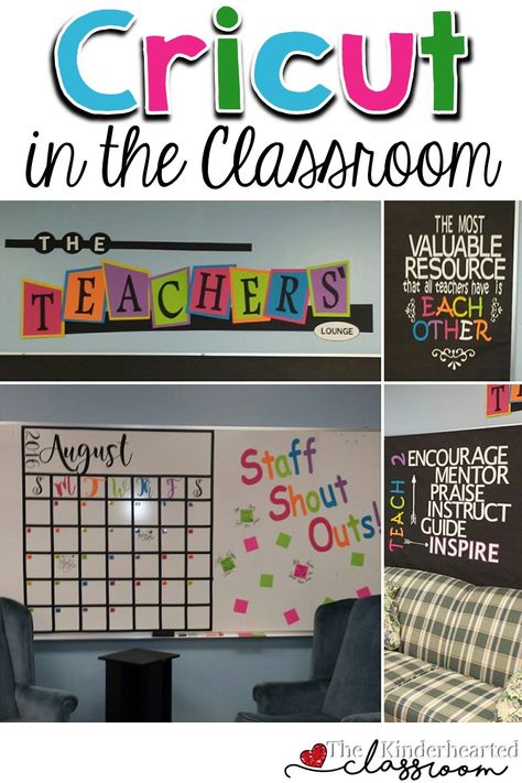 Are you looking for ways to use a Cricut in the classroom? This blog post has you covered! You'll find ideas for decorating, organizing, saving money, and more! Click through to see all the fabulous ideas that can be used at ANY grade level and even in your homeschool (or anywhere in your home or school)! Check it out now! Cricut In The Classroom, Teachers Lounge Makeover, Teacher Morale, Staff Lounge, Teachers Room, Teachers Lounge, Staff Room, Ideas For Decorating, Classroom Setup