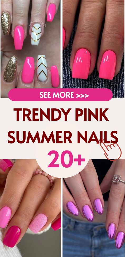 Embrace the summer season feeling confident and stylish with our chic Trendy Pink Summer Nails collection. Elevate your fingertips with this range, boasting elegant rose gold touches and trendy marble patterns that exude sophistication. These nails are perfect for adding a fashionable edge to any outfit, making them the essential accessory this summer to showcase your fabulous style. Step up your nail game and make a statement with our on-trend pink manicure options for the ultimate fashionable Coral Pink Nails, Pink Nails Ideas, Bright Pink Nails, Pink Summer Nails, Pink Manicure, Spring Nail Designs, Summer Manicure, Vibrant Nails, Pink Nail Designs