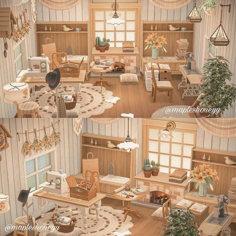 bailey🧸 on Instagram: “messy sewing room 🤎🧺 • preset is ‘moonstone’ #mabelsapronpresets • • • 🏷 #animalcrossing #animalcrossingnewhorizions #animalcrossingaddict…” Acnh Cottagecore Bedroom, Cottage Core Furniture, Acnh Cottagecore House, Cottagecore Rooms, Bedroom Ideas Cottagecore, Cottagecore House Interior, Acnh Living Rooms Ideas, Acnh Rooms, Cottagecore Interior