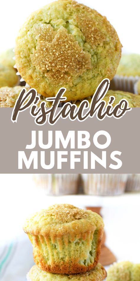 Jumbo Pistachio Muffins, Pistachio Pudding Muffins, Fancy Muffin Recipes, Pistachio Scones Recipe, Pistachio Muffins Recipe With Pudding, Bakery Style Muffins Jumbo, Jumbo Muffins Recipes, Large Muffin Recipes, Pistachio Breakfast