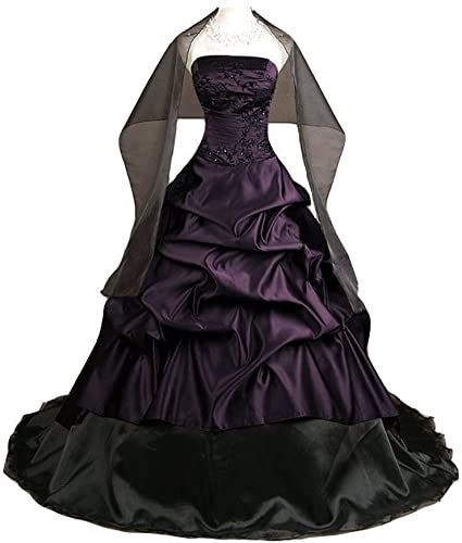 Purple Gothic Prom Dress, Black Plus Size Wedding Dress, Purple And Black Wedding, Gothic Ball Gown, Halloween Wedding Dresses, Gothic Prom Dress, Purple And Black Dress, Victorian Wedding Dress, Purple Wedding Dress