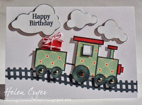 Train Birthday Theme, Sizzix Cards, The Stamps Of Life, Stamps Of Life, Bday Cards, Boy Cards, Handmade Paper Crafts, Train Birthday, Handmade Kids