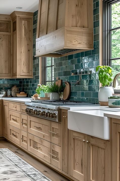 Cabin Compound, Cottage Kitchen Renovation, Farmhouse Kitchen Designs, Distressed Wood Table, Coastal Farmhouse Kitchen, Hood Ideas, Dream Cabin, Lake House Kitchen, Kitchen Styles