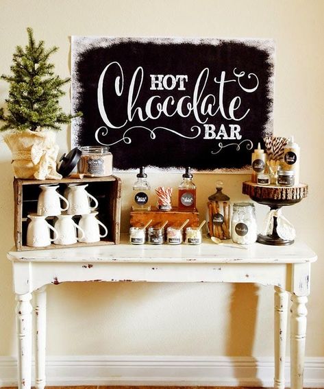 Favorite Rustic Winter Decor - Liz Marie Blog Christmas Hot Chocolate Bar, Rustic Winter Decor, Diy Hot Chocolate, Hot Chocolate Bar, Christmas Hot Chocolate, Hot Cocoa Bar, Chocolate Caliente, Hot Chocolate Bars, Cocoa Bar