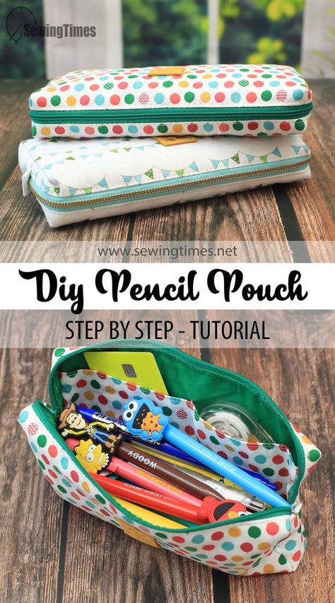 Diy Pencil Pouch, Pencil Pouch Pattern, Diy Zipper Pouch, Pencil Pouch Diy, Diy Pouch No Zipper, Bag Sewing Tutorial, Diy Pencil Case, Zipper Pencil Case, Diy Pencil