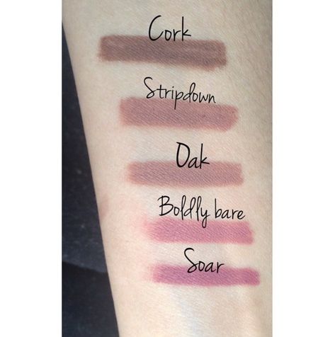 MAC lip liners. Cork strip down oak boldly bare soar swatches Mac Lipliner Swatch, Mac Lip Liner Swatches, Mac Stripdown Liner, Mac Stripdown, Mac Lipliner, Lip Liner Swatches, Brown Lipliner, Mac Lip Liner, Lipstick Combo