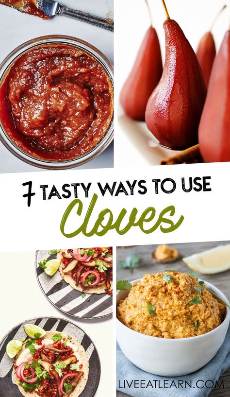 Cloves are the powerhouse of your spice cabinet. They're potent and complex with a distinct flavor. 7 tasty clove recipe ideas (both sweet and savory)! // Live Eat Learn Cloves Recipes, Meatless Main Dishes, Clam Recipes, Best Vegetarian Recipes, Spice Cabinet, Cooking 101, Spice Recipes, Vegetarian Recipes Easy, Cauliflower Recipes