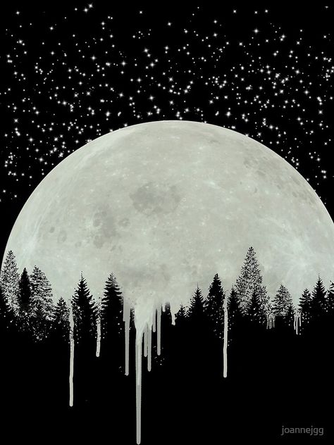 Full Moon Canvas Painting, Dripping Art Drawing, Night Aesthetic Painting, Night Tree Painting, Phases Of The Moon Art, Painting For Him, Full Moon Painting, Full Moon Art, Trees Silhouette