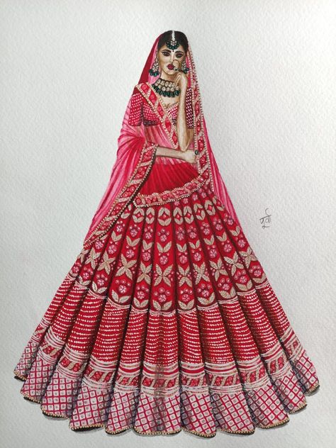 Lehanga Sketches Drawing, Lehanga Designs Drawing, Embroidery Dress Illustration, Lehnga Drawings, Lehanga Fashion Illustration, Bridal Lehangas Illustration, Traditional Wear Illustration Sketch, Traditional Dress Sketch Illustrations, Lehnga Illustrations