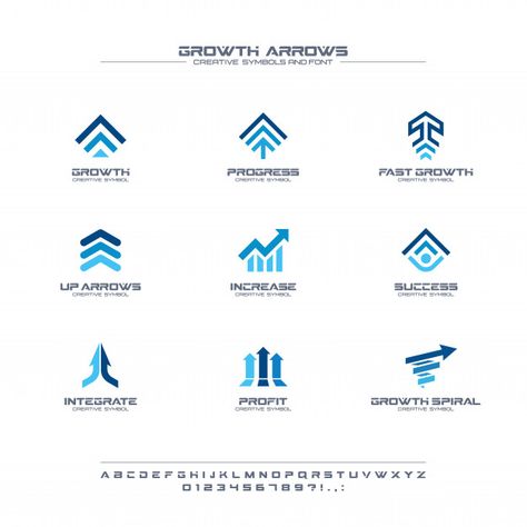 Premium Vector | Growth arrows creative symbols set, font concept. finance profit, bank, stock market abstract business logo. increase, grow up chart icon Business Development Logo, Arrow Typography, Investment Logo Design, Insurance Logo Design, Growth Symbol, Eb Logo, Growth Logo, Investment Logo, Wm Logo