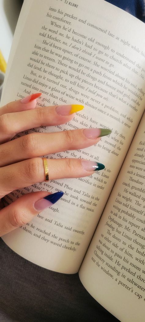 5 color french tip long gel nails. Autumn Rainbow Nails, Classy Rainbow Nails, Jelly Rainbow Nails, Dark Rainbow Nails, Rainbow Accent Nails, Muted Rainbow Nails, Subtle Rainbow Wedding, Rainy Day Nails, Subtle Rainbow Nails