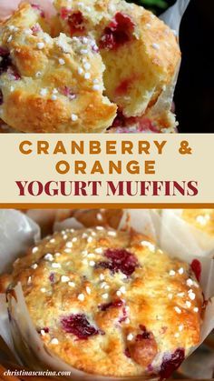 Cranberry Orange Muffin Recipe, Yummy Muffins, Orange Muffin Recipe, Cookies Coconut, Orange Yogurt, Plating Food, Greek Yogurt Muffins, Presentation Food, Yogurt Muffins