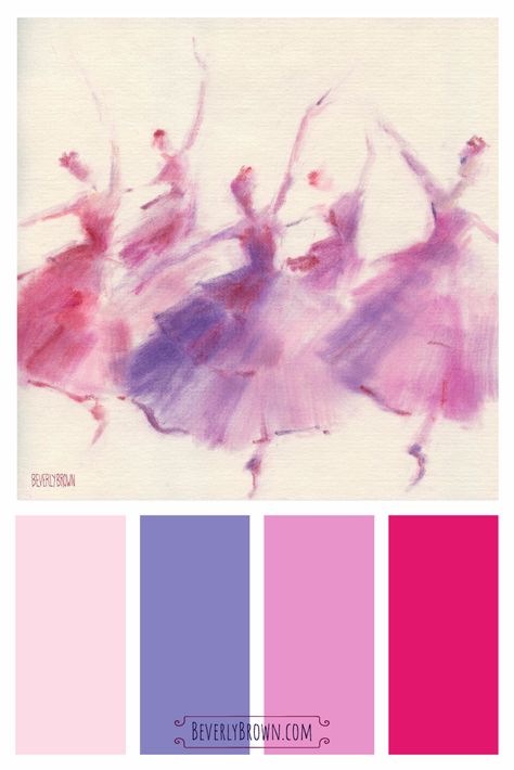 Pink and purple color scheme for the home - perfect for a girl's or tween bedroom. Color palette inspired by a ballerina wall art print by Beverly Brown - beverlybrown.com. #BeverlyBrownArt #girlsbedroomcolorscheme #pinkandpurplecolorscheme Cute Color Schemes, Bedroom Color Palette, Waltz Of The Flowers, The Nutcracker Ballet, Ballerina Wall Art, Purple Color Schemes, Flowers For Sale, Color Schemes Colour Palettes, Ballet Art