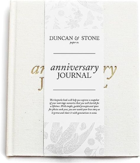 Amazon.com: DUNCAN & STONE PAPER CO. Wedding Anniversary Journal (Ivory, 189 Pages) - Anniversary Book for Couple - Marriage Memory Book & Photo Album - Perfect Anniversary Journal for Couples : Home & Kitchen Unique Wedding Gifts For Couple, Journal For Couples, Engagement Journal, Wedding Memory Book, Anniversary Journal, Wedding Gifts For Couple, Couples Journal, Anniversary Book, Couple Marriage