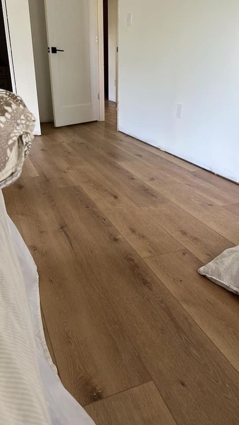 Light Brown Oak Floors, New Home Flooring, Wall Colors With Light Wood Floors, Medium Lvp Flooring, Hardwood Floors With Dark Cabinets, Midtone Wood Floors, Warm Lvp Flooring, Brown Oak Floors, Medium Brown Floors