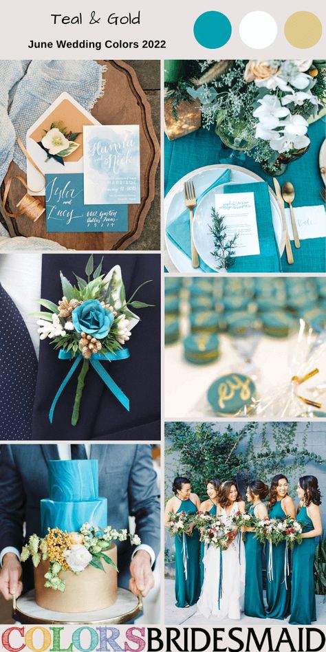 Light Teal Wedding, Teal Gold Wedding, Teal And Gold Wedding, Turquoise Wedding Theme, June Wedding Colors, Teal Wedding Theme, Teal Blue Weddings, Blue And Gold Wedding, Teal Wedding Colors