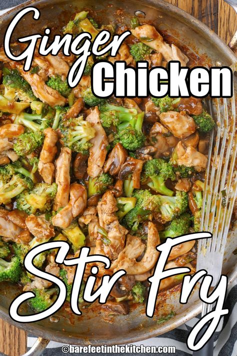 Ginger Chicken and Broccoli Stir Fry Chicken Thigh Stir Fry, Ginger Chicken Stir Fry, Chicken And Broccoli Stir Fry, Ginger Chicken Recipes, Chicken Broccoli Stir Fry, Ground Chicken Recipes, Broccoli Stir Fry, Ginger Chicken, Chicken And Broccoli