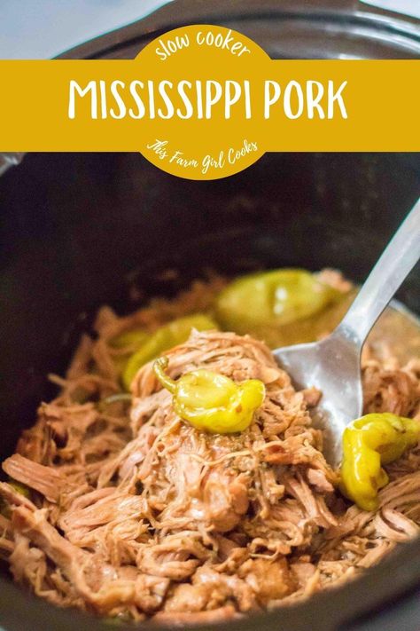 Slow Cooker Mississippi Pork Roast Mississippi Pork Roast Crockpot, Mississippi Pork Loin Crock Pot, Pork Butts In The Crock Pot Mississippi, Mississippi Pork Roast Crock Pot, Mississippi Roast Crock Pot, Mississippi Pork Roast, Crockpot Dump Recipes, Crockpot Pork Loin, Crockpot Pork Roast